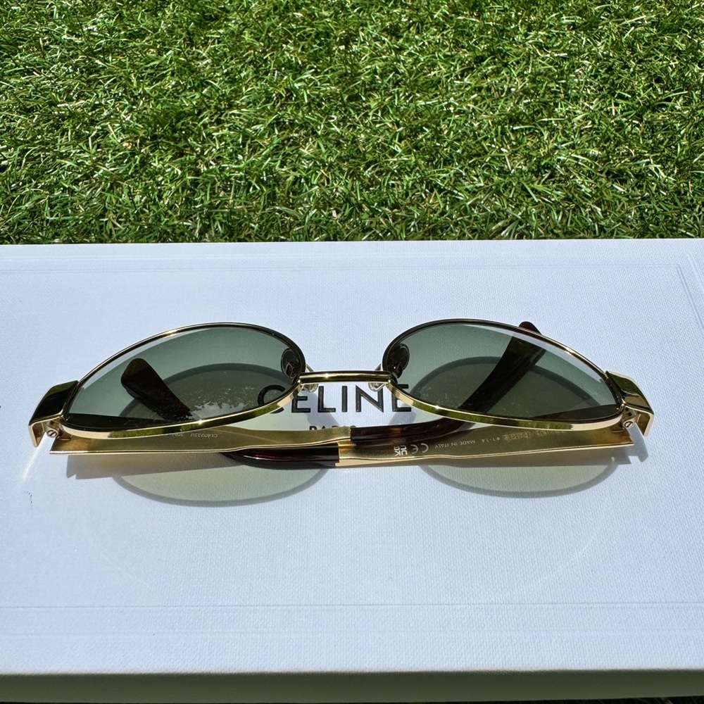 Celine Triomphe 01 Oval-frame gold-tone metal oval acetate Sunglasses CL40235U - Picture 10 of 13